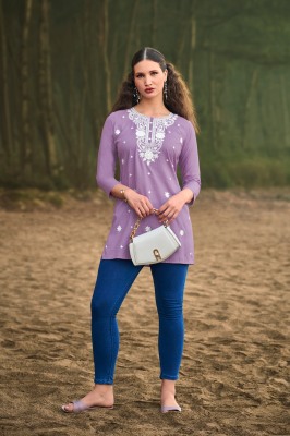 Tips And Tops Colour Vol 6 Embroidered Fancy Short Tops in Heavy Reyon Slub Wholesale kurtis catalogs