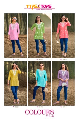 Tips And Tops Colour Vol 6 Embroidered Fancy Short Tops in Heavy Reyon Slub Wholesale kurtis catalogs