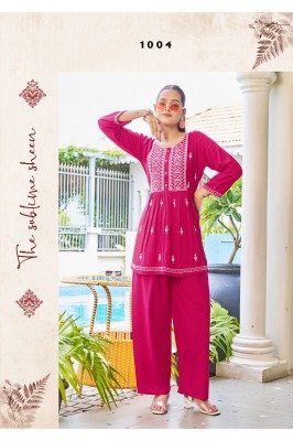 Tips And Tops Polo Vol 02 Fancy Co ord Set  Heavy Rayon Slub Embroidered Top and Bottom Wholesale co ord set catalogs