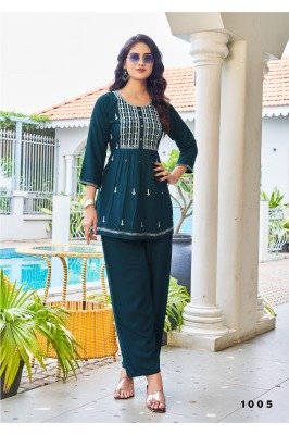 Tips And Tops Polo Vol 02 Fancy Co ord Set  Heavy Rayon Slub Embroidered Top and Bottom Wholesale co ord set catalogs