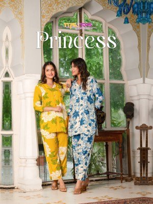 Tips And Tops Princess Co-ord Set  Elegant Heavy Rayon Print Shirt And Pant Combo with Pockets Wholesale co ord set catalogs
