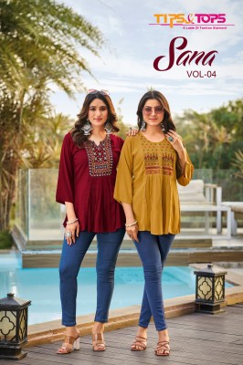Tips And Tops Sana Vol 4 Embroidery work Fancy Short Tops collection  Tips and tops