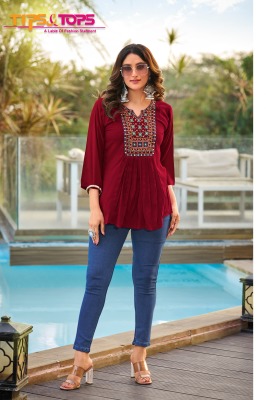 Tips And Tops Sana Vol 4 Embroidery work Fancy Short Tops collection  western wear catalogs