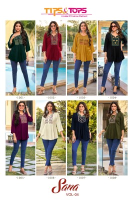 Tips And Tops Sana Vol 4 Embroidery work Fancy Short Tops collection  western wear catalogs