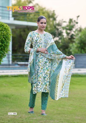 Tips And Tops Summer Saga Vol 02 Cotton Kurti with Embroidery Floral Print Pant And Dupatta Wholesale Tips and tops