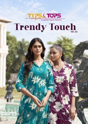 Tips And Tops Trendy Touch Vol 02 Reyon Print A Line Co-ord Set Collection with Collar And Pocket  Wholesale co ord set catalogs