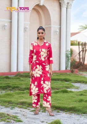 Tips And Tops Trendy Touch Vol 02 Reyon Print A Line Co-ord Set Collection with Collar And Pocket  Wholesale co ord set catalogs
