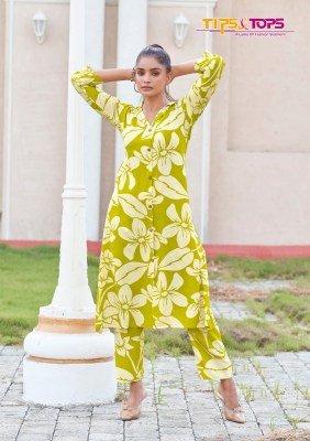 Tips And Tops Trendy Touch Vol 02 Reyon Print A Line Co-ord Set Collection with Collar And Pocket  Wholesale co ord set catalogs