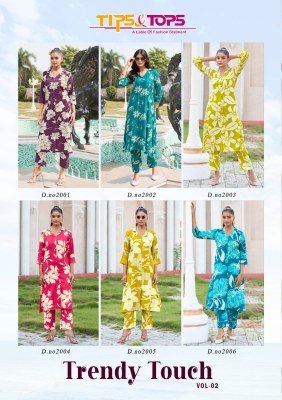 Tips And Tops Trendy Touch Vol 02 Reyon Print A Line Co-ord Set Collection with Collar And Pocket  Wholesale co ord set catalogs