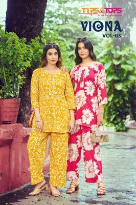 Tips And Tops Viona Vol 03  Elegant Heavy Rayon Printed Co ord Set with Lace And Stitch Work Wholesale co ord set catalogs