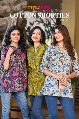 Tips and Tops by Cotton shorties vol 04 premium cotton foil print short tops catalogue  Tips and tops