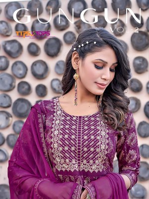 Tips and Tops by Gungun reyon heavy embroidered readymade suit catalogue at amaviexpo Tips and tops