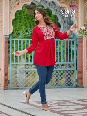 Tips and tops Sana Embroidery work short top collection  kurtis catalogs