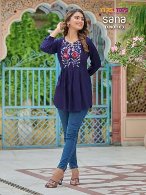 Tips and tops Sana Embroidery work short top collection  kurtis catalogs
