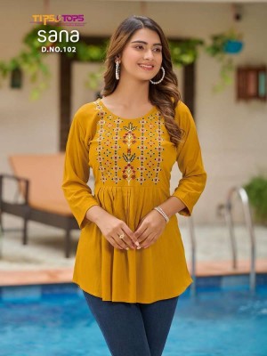 Tips and tops Sana Embroidery work short top collection  kurtis catalogs