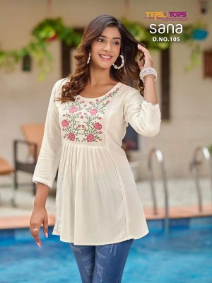 Tips and tops Sana Embroidery work short top collection  kurtis catalogs