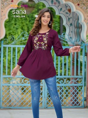 Tips and tops Sana Embroidery work short top collection  kurtis catalogs
