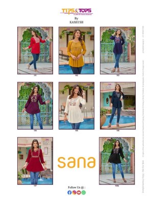 Tips and tops Sana Embroidery work short top collection  kurtis catalogs