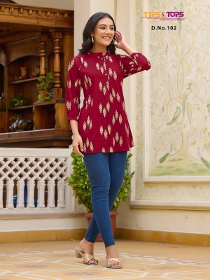 Tips and tops by Baby heavy reyon embroidered printed short tops catalogue at low rate western wear catalogs