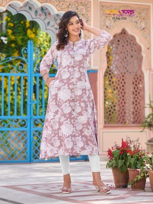 Tips and tops by MIMI heavy reyon printed A line kurti with pocket catalogue at affordable rate readymade suit catalogs
