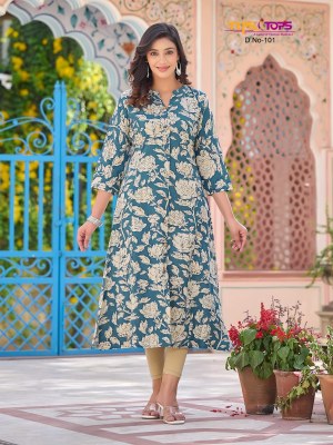 Tips and tops by MIMI heavy reyon printed A line kurti with pocket catalogue at affordable rate readymade suit catalogs