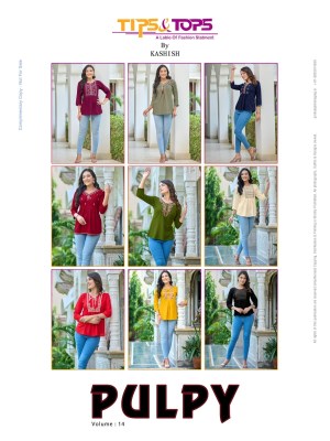 Tips and tops by Pulpy vol 14 heavy reyon neck embroidered short top catalogue at low rate western wear catalogs