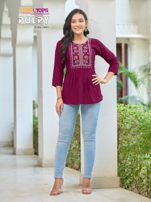 Tips and tops by Pulpy vol 14 heavy reyon neck embroidered short top catalogue at low rate western wear catalogs