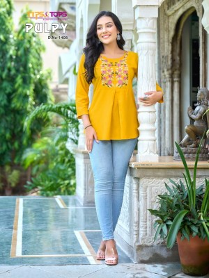 Tips and tops by Pulpy vol 14 heavy reyon neck embroidered short top catalogue at low rate western wear catalogs