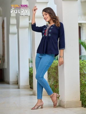 Tips and tops by Pulpy vol 14 heavy reyon neck embroidered short top catalogue at low rate western wear catalogs