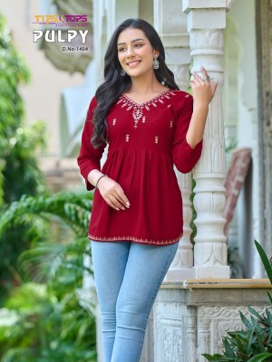 Tips and tops by Pulpy vol 14 heavy reyon neck embroidered short top catalogue at low rate western wear catalogs