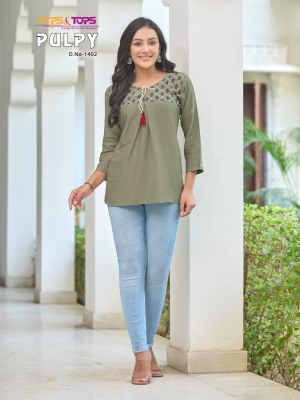 Tips and tops by Pulpy vol 14 heavy reyon neck embroidered short top catalogue at low rate western wear catalogs