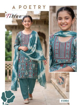 Titlee Kids 3 Piece Kurti Pant Dupatta Set Rayon Persian Foil Print kurti pant with dupatta Catalogs