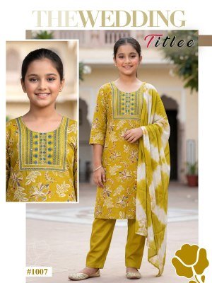 Titlee Kids 3 Piece Kurti Pant Dupatta Set Rayon Persian Foil Print kurti pant with dupatta Catalogs