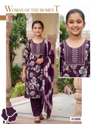 Titlee Kids 3 Piece Kurti Pant Dupatta Set Rayon Persian Foil Print kurti pant with dupatta Catalogs