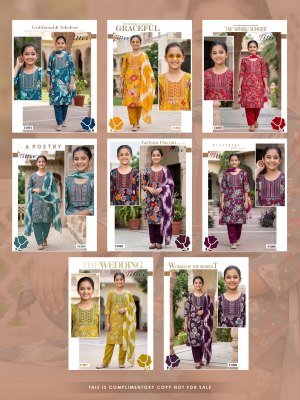Titlee Kids 3 Piece Kurti Pant Dupatta Set Rayon Persian Foil Print kurti pant with dupatta Catalogs