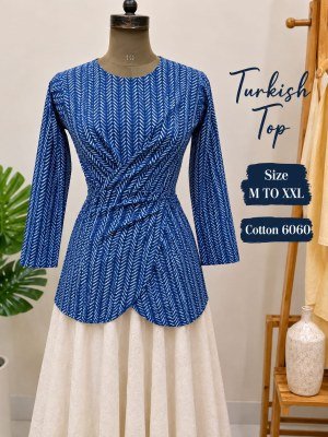 Trending Turkish Style Short Kurti Top Pure Cotton 60/60 Sizes M to XXL wholesale catalogs