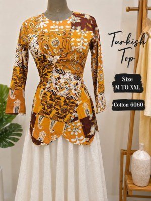 Trending Turkish Style Short Kurti Top Pure Cotton 60/60 Sizes M to XXL kurtis catalogs