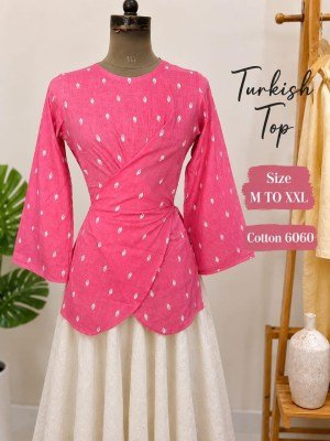 Trending Turkish Style Short Kurti Top Pure Cotton 60/60 Sizes M to XXL kurtis catalogs