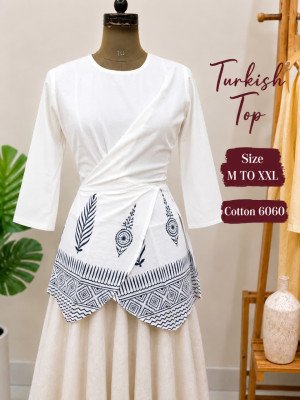 Trending Turkish Style Short Kurti Top Pure Cotton 60/60 Sizes M to XXL kurtis catalogs