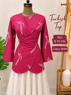 Trending Turkish Style Short Kurti Top Pure Cotton 60/60 Sizes M to XXL kurtis catalogs
