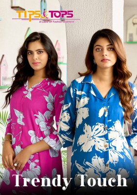 Trendy Touch by Tips tops Reyon printed A line Collar Pattern with Pocket kurti and bottom calaction wholesale catalogs
