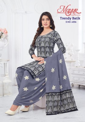 Trendy batik vol 4 by Mayur heavy cotton unstitched dress material catalogue at low rate dress material catalogs
