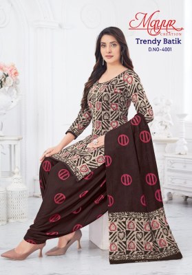 Trendy batik vol 4 by Mayur heavy cotton unstitched dress material catalogue at low rate dress material catalogs