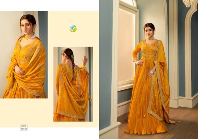 Tumba by tamanna crushed silk georgette gown with embroidered work embroidered silk georgette dupatta at wholesale price gown catalogs