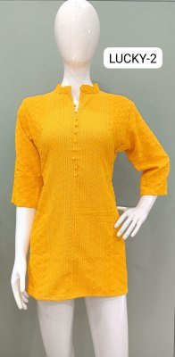 Tunic House Chikankari Short Top  Viscose Rayon, Full Lucknowi Work Front, Back And Sleeves Wholesale kurtis catalogs