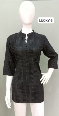 Tunic House Chikankari Short Top  Viscose Rayon, Full Lucknowi Work Front, Back And Sleeves Wholesale kurtis catalogs
