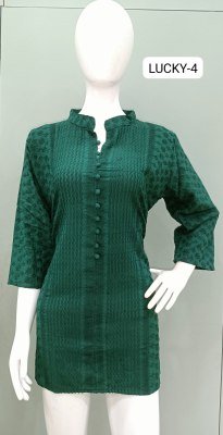 Tunic House Chikankari Short Top  Viscose Rayon, Full Lucknowi Work Front, Back And Sleeves Wholesale kurtis catalogs