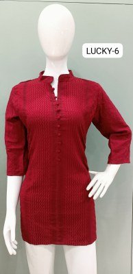 Tunic House Chikankari Short Top  Viscose Rayon, Full Lucknowi Work Front, Back And Sleeves Wholesale kurtis catalogs