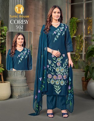 Tunic House Corby-Blush Mul Chanderi Festive Suit Set Collection 