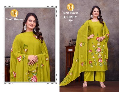 Tunic House Corby-Blush Mul Chanderi Festive Suit Set Collection kurti pant with dupatta Catalogs